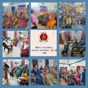 Read more about the article At Akshaya Trust, our elders kick off each day with a joyful routine of exercise, yoga, meditation, and brisk walks—keeping them fit, flexible, and full of happiness!